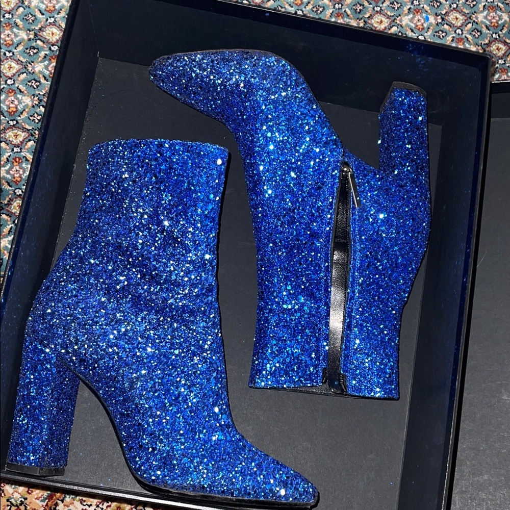 Saint Laurent Glittering Blue Heeled Boots